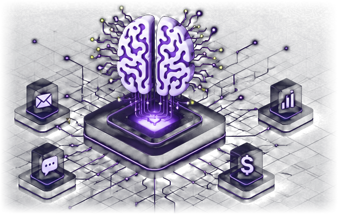 An AI brain wired into your channels — email, chat, reports and cost — on one autonomous core